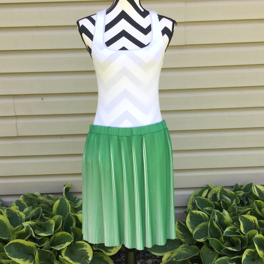 NWT M.S.S.P. Green & White Pleated Short Skirt